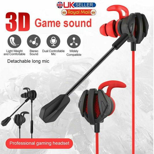 Gaming Earphones In-Ear Headset With Mic For PlayStation Xbox PC Tab Phones 3.5mm