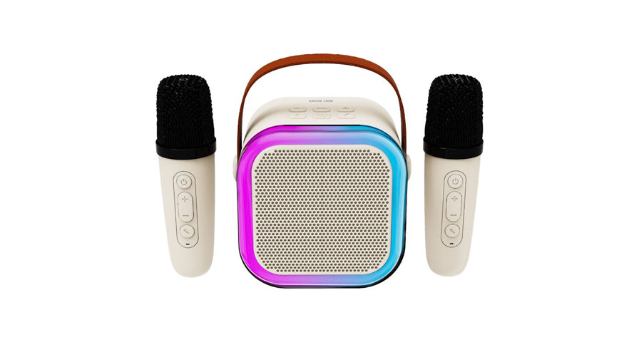 Bluetooth Enabled Mini Portable Karaoke Machine with 2 Wireless Mics & Voice Effects for Kids & Adults