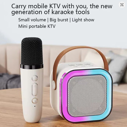 Bluetooth Enabled Mini Portable Karaoke Machine with 2 Wireless Mics & Voice Effects for Kids & Adults